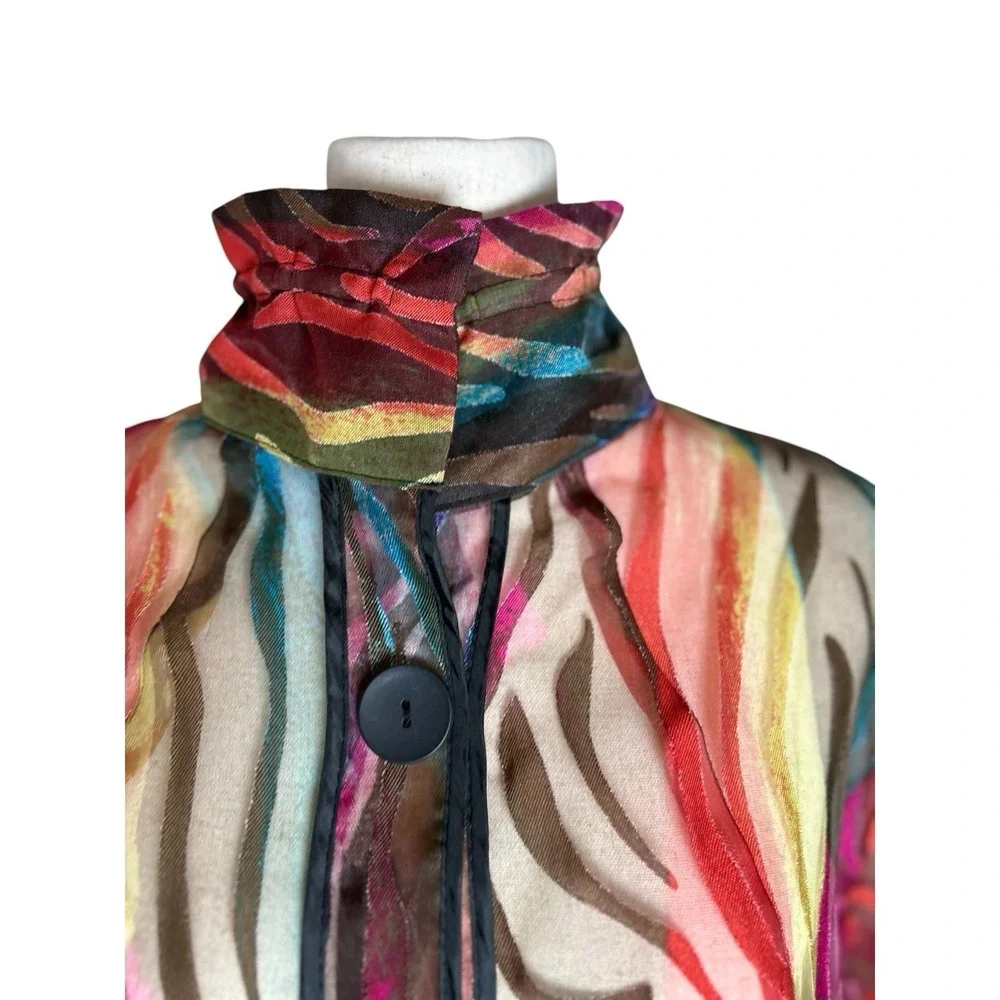 DAMEE Inc. Sheer Blouse Jacket Rainbow Wired Collar XL Maximalist Art to Wear - Picture 6 of 10